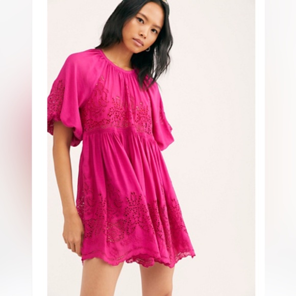 Free People Unrefined Eyelet Babydoll Tunic Pink Dress - Picture 1 of 7